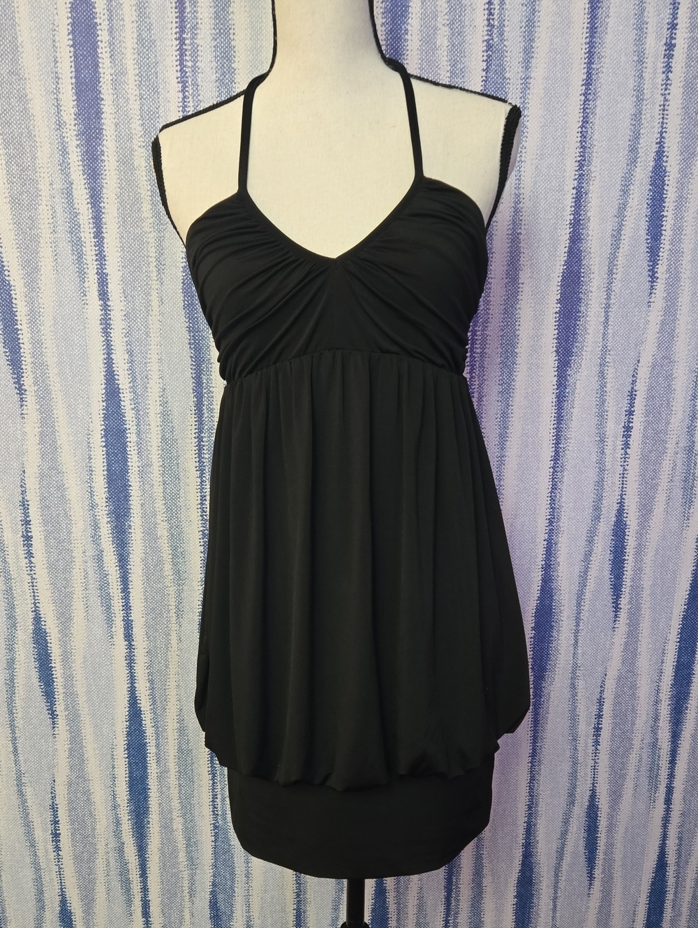 BCBG Black Ruched Empire Halter Babydoll Chemise
